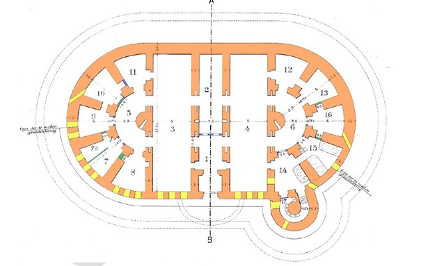 Plattegrond bomvrije kazerne Fort Buitensluis
